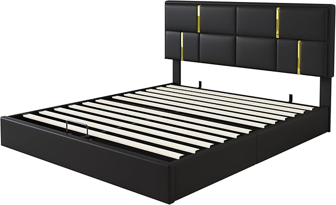 Harper & Bright Designs Queen Size Platform Bed with Lift Up Storage and Ottoman Bench, Velvet Upholstered Queen Bed Frame with Headboard, 2-Pieces Queen Bedroom Sets, Easy Assemble, Black