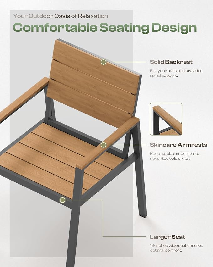 Outdoor Patio Dining Chairs Set of 2, 350LBS Capacity Aluminum Patio Dining Chairs with Armrests, Weather-Resistant for Lawn, Garden, Yard, Poolside and Indoor Use (Gray & Teak) - Image 3