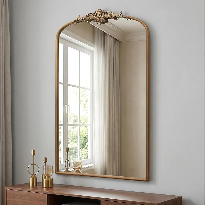 Besdomus Vintage Gold Arched Mirror: 24"x42" French Large Arch Gold Antique Wall Mounted Mirror - Traditional Ornate Home Decor for Entryway/Fireplace/Bathroom - Idea for High-Income Homemakers by Besdomus