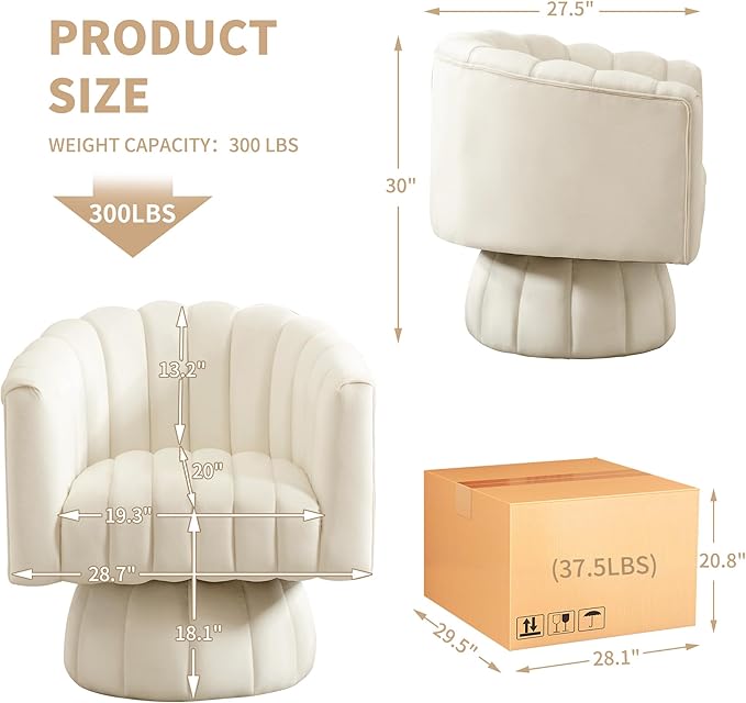 Swivel Accent Barrel Chair Set of 2- Cute Comfy Small Round 360° Arm Chair Velvet Sofa Club Reading Chair for Living Room Bedroom Office Beige