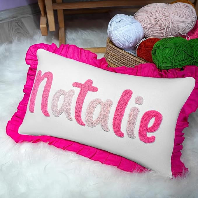 mia'spillow lab Monogrammed Custom Name Punch Needle Pillow, Personalized Pillow, Newborn Gift, New Mom Gift, Baby Gift Idea, Personalized Gift Idea