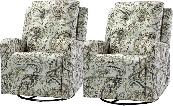 HULALA Home Recliner Chair Set of 2, Modern Printed Fabric for Living Room, Rocker Recliner Sofa Comfy Armchair 360 Degree Swivel, Nursery Rocking Chairs with Adjustable Backrest & Footrest/SAGE
