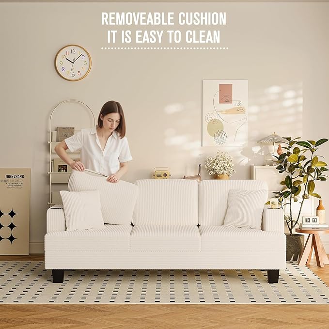 Homall Couches for Living Room, 83" Couch with Soft Deep Seats, Modern Sofa 3 Seater in Corduroy for Apartment, Bedroom (Beige)
