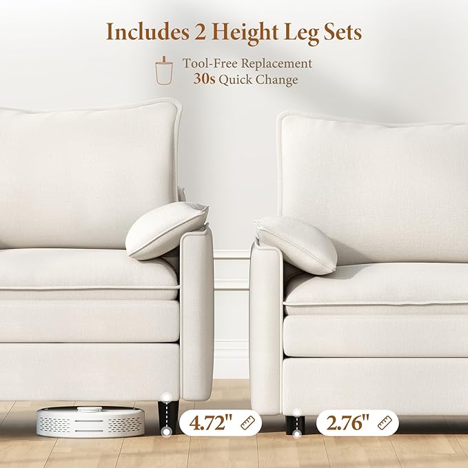 Vesgantti 142" Oversized Sectional Sofa Bed, 8-Seater Modular Sleeper Cloud Couch with Movable Ottoman, Chenille Convertible Sofa Set Deep Seat Couches for Living Room, Bedroom and Apartment, White