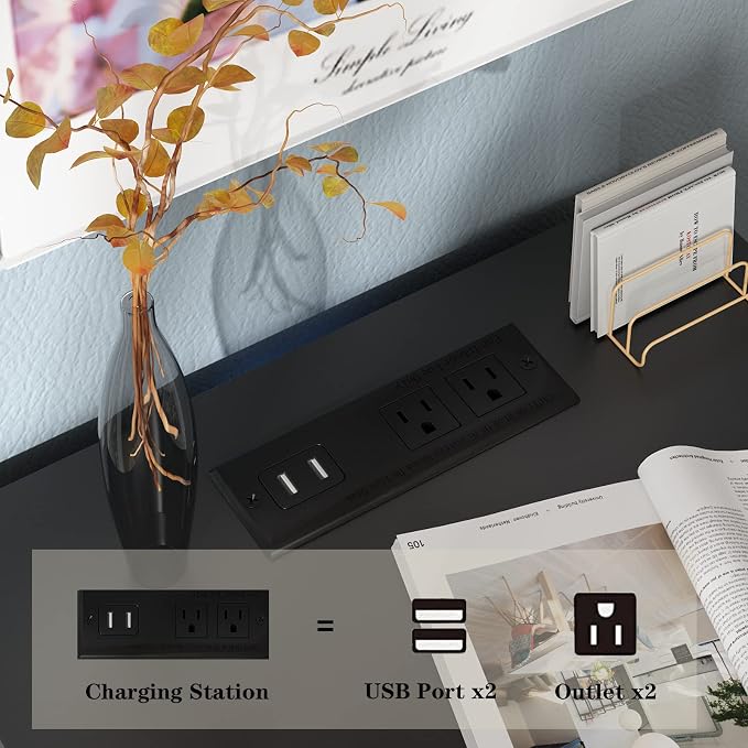 Halitaa Black LED Nightstand with Charging Station, Side Table with 3 Drawers and Light, End Table with Open Storage, Beside Cabinet for Bedroom (Black) - Image 7