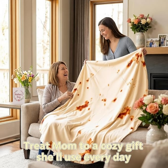 LetsFunny Burrito Tortilla Throw Blanket, 90in Giant Funny Realistic Food Blankets, Double Sided Burrito Taco Tortilla Wrap Blankets for Adults, Soft Flannel Round Blanket for Women