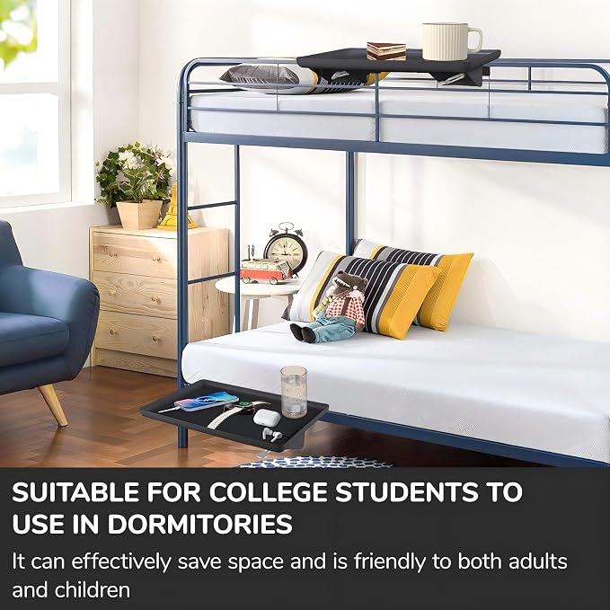 Bedside Shelf for Bunk Beds & Top Bunk, Clip On Nightstand with Cable Catch, White, 35lbs Capacity, College Dorm Room & Kids Room (Black) - Image 5