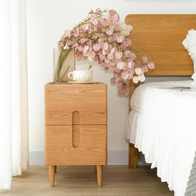 Narrow Nightstand, Mid Century Modern Nightstand, Solid Wood Bedside Table, Side Table witn Drawers (Natural, 11.81inches) by Cttasty