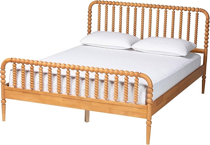 Baxton Studio Lucera Bobbin Wood Bedroom Set, 4-Piece, Queen, Oak Brown