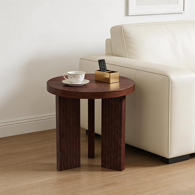 Small Round Side Table, 17.52" Coffee Table with Smooth Thick Mesa, Circle End Table with X Shaped Stable Legs, Accent Tea Table for Living Room, Office, Burgundy