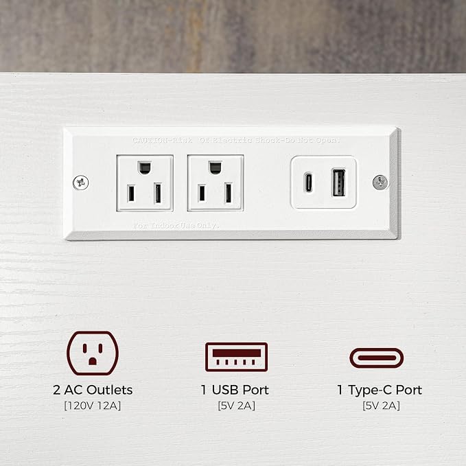 MAHANCRIS Set of 2 Farmhouse Nightstand with Charging Station, Black Bedside Table with USB & Type-C Ports, End Table with Storage and Open Shelf, White Night Stand for Bedroom, ETBW96E01S2 - Image 4