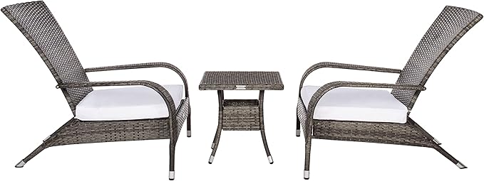SAFAVIEH Outdoor Patio Furniture Collection Edna 3-Piece Lounge Set with Grey Brown Faux Rattan Armchairs, Cushions & Side Table, Conversation Seating (PAT7719C)