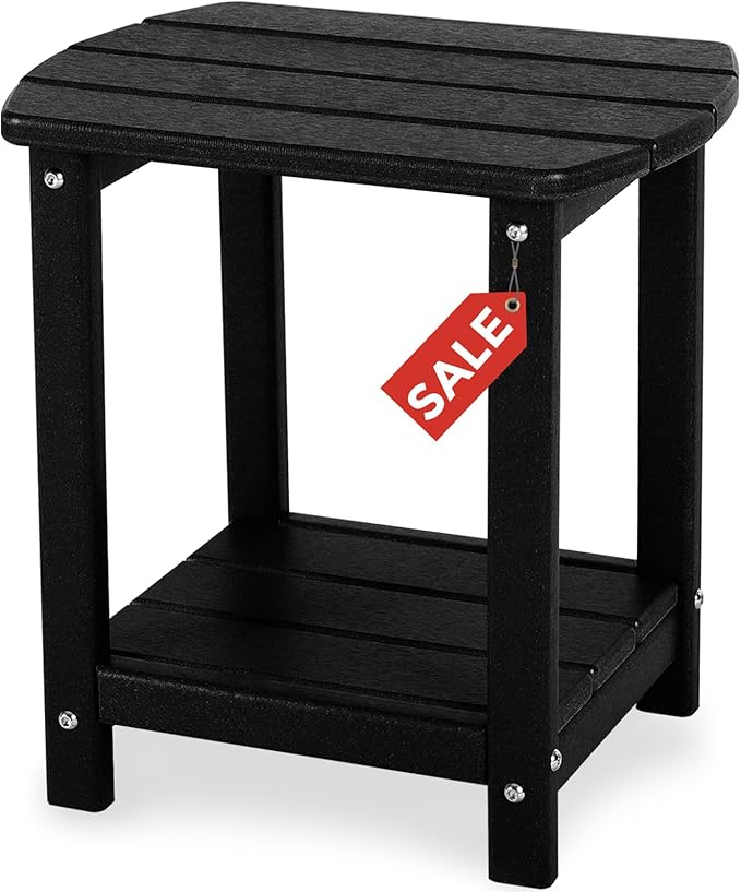 Adirondack Square Outdoor Side Table,2-Tier Storage Patio Side Table, HDPE End Tables for Backyard Pool Porch Garden Lawn by GARDENSTAR
