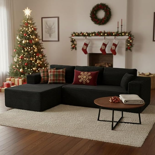 104" Modular Sectional Sofa with L-Shape Chaise, Modern Upholstered Cloud Couches for Living Room Bedroom, No Assembly Required, Black