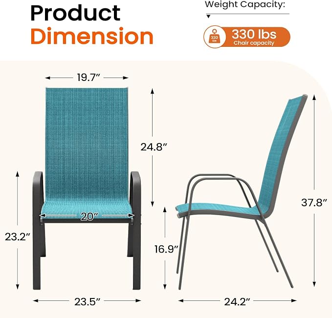 JEAREY Patio Dining Chairs Set of 4, Outdoor Stackable Dining Furniture Set, All Weather Dining Set for Lawn, Garden, Backyard, Poolside, Peacock Blue - Image 3