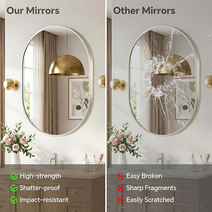 Brushed Nickel Oval Mirror, 22x30 Inch Oval Bathroom Mirror, Mirror for Wall Decor, Vanity, Entryway, Living Room, Horizontally/Vertically - Image 4