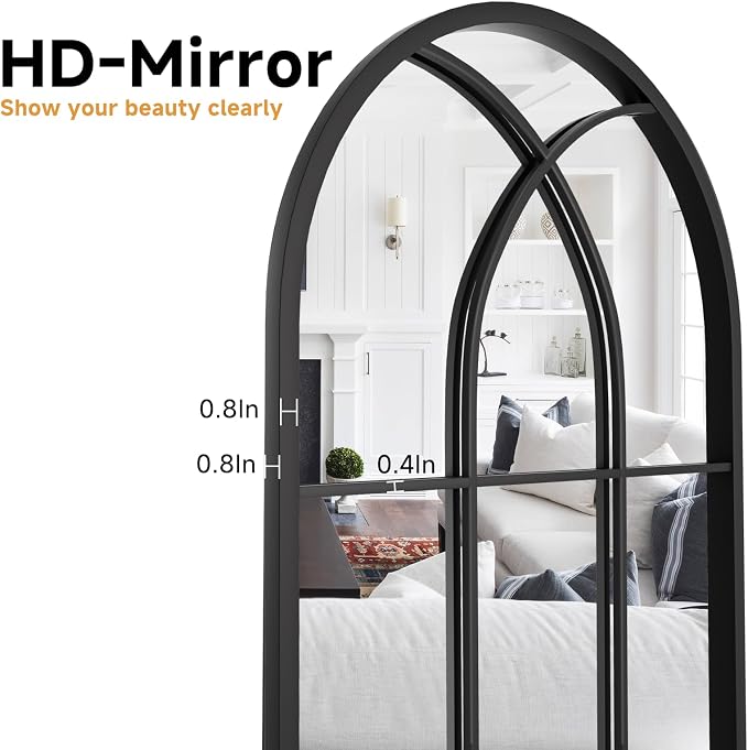 Rowjut Arched Wall Mirror 42" x 24" Window ＆ Wall Decorative Mirror, Iron Framed Window Pane Mirrors, Arched Top Wall Mirror for Entryway Living Room, Bedroom, Fireplace (Black) - Image 6