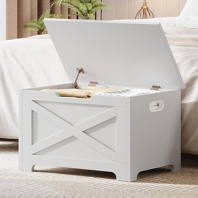 GarveeHome 23.6 in Storage Chest, Wooden Storage Bench with Safety Hinge, Easy Assembly, Large Shoe Bench for Entryway, Living Room, Bedroom - Image 4