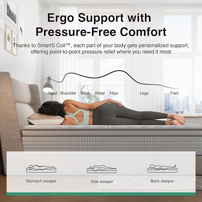 Novilla 12 Inch Queen Size Mattress in a Box, Hypoallergenic & Back Pain Relief, Hybrid Queen Mattresses with Smarts Coils, Fiberglass Free CertiPUR-US Certified Colchones No Box Spring Needed