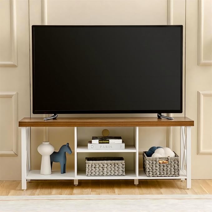 GAZHOME TV Stand for TV up to 55 Inches, TV Cabinet with Open Storage, TV Console Unit with Shelving for Living Room, Entertainment Room, White - Image 2