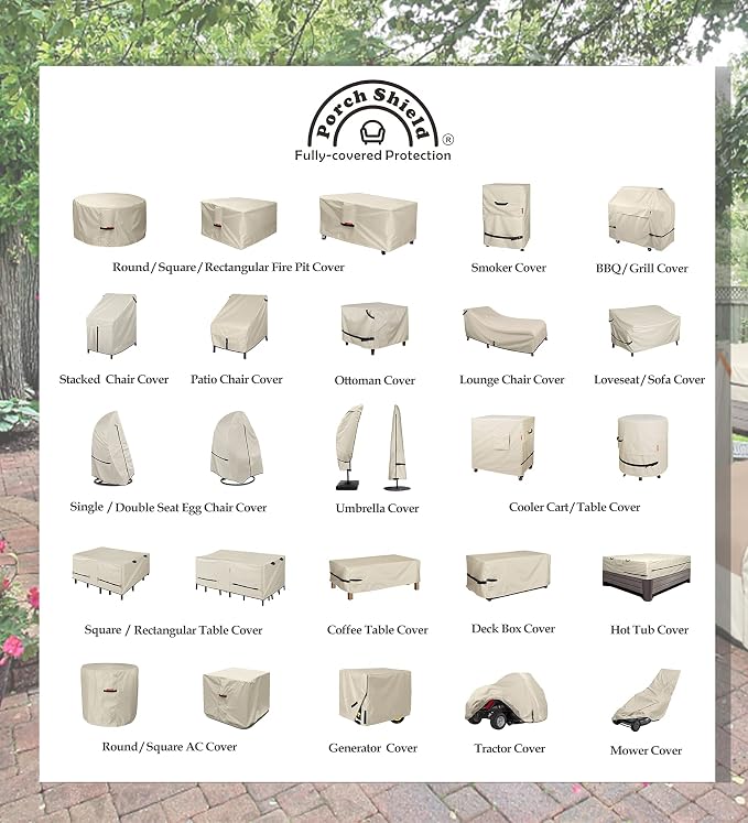 Porch Shield Patio 3-Seater Sofa Cover - Waterproof Outdoor Couch Deep Seat Sofa Cover 86W x 38D x 35H inch, Beige - Image 8