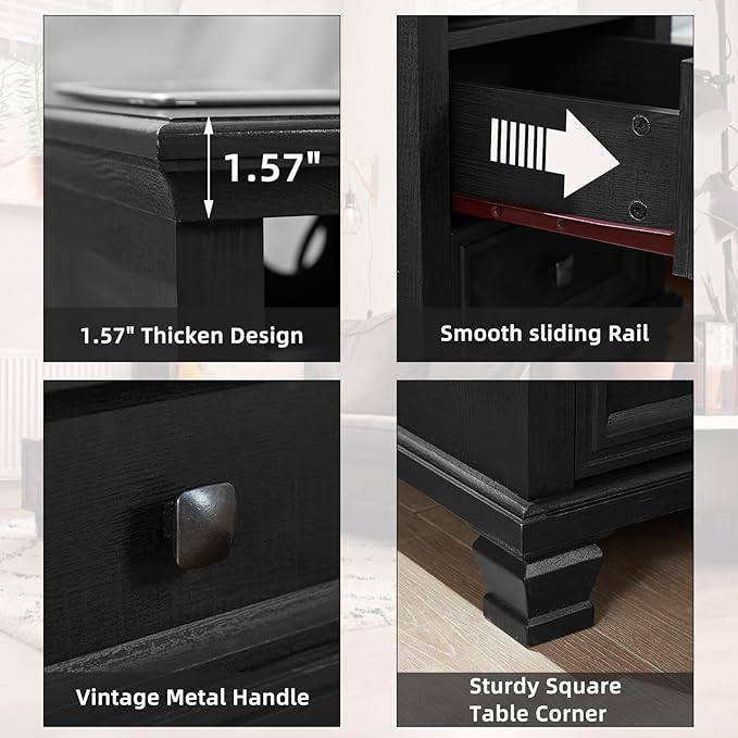 SAVOR LIFE Farmhouse Dresser and Nightstand Sets of 3, 6/5 Drawer Dresser & 2 Drawer Nightstand, Rustic Black Bedroom Furniture Set for Home, Bedroom, Hallway, Black