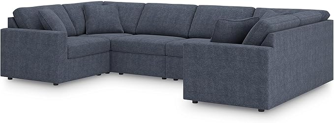 Signature Design by Ashley Modmax Contemporary Stain Resistant 6-Piece Sectional with Armrest, Throw Pillows and Reversible Cushions, Blue
