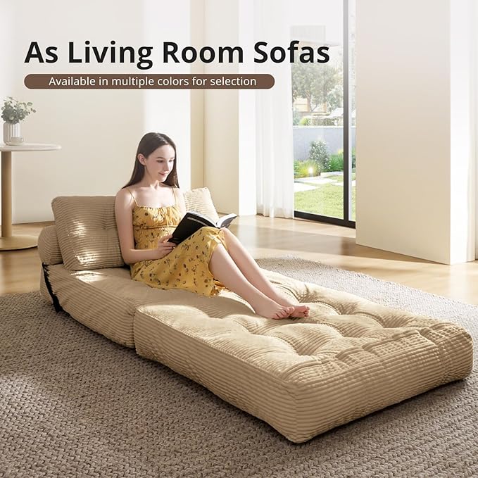 Folding Sofa Bed, Convertible Sleeper Chair with Pillow, Foldable Mattress with Back Support, Portable Floor Sofa Lounge for Living Room Bedroom Dorm