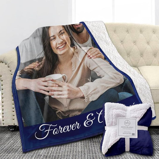 Ships Next Day, Custom Sherpa Fleece Blanket with Photos Text Soft Warm Custom Blanket Personalized Couples Gifts for Boyfriend Girlfriend Customized Picture Blanket Gifts for Christmas Valentines Day