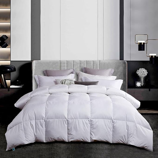 Martha Stewart White Down Feather Comforter King Size - 600 Fill Power 100% Cotton Down Duvet Insert, Made in USA, All Season Medium Warmth Comforter with Corner Loops - 106" x 90"