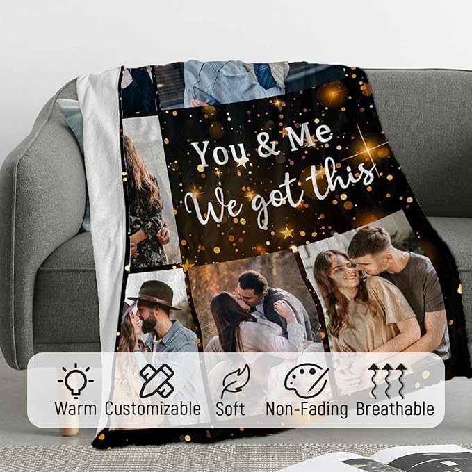 ROMANDY Ships Next Day Custom Blanket with Picture Customized Banket Personalized Throw Blankets Customizable Photo Blankets Customize Gifts for Mom Dad Girlfriend Boyfriend Wife Husband Her Him