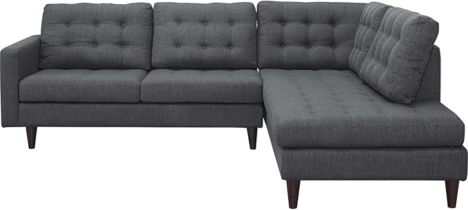 Modway EEI-2797-DOR Empress Mid-Century Modern Upholstered Fabric Right-Facing Sectional Sofa in Gray