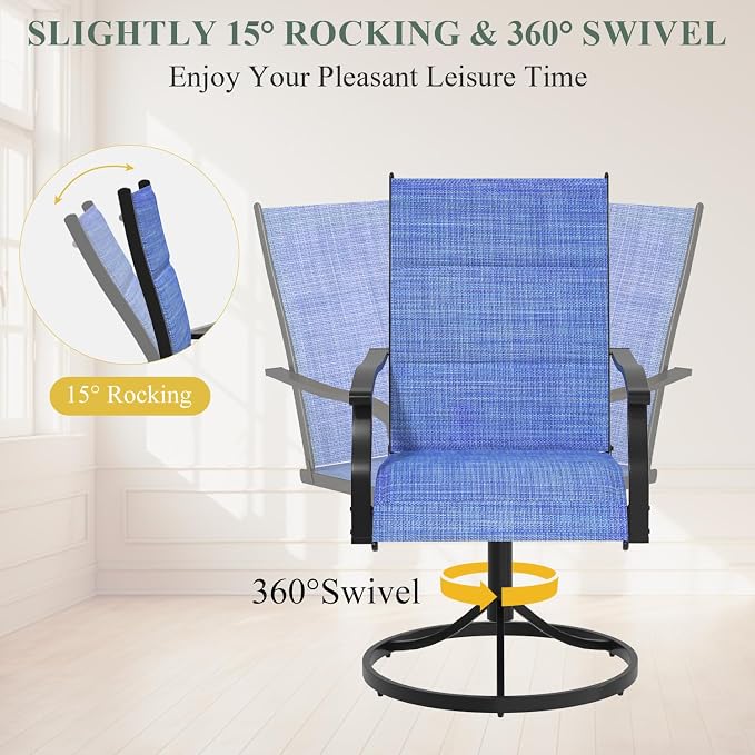 9 Pcs Patio Dining Set for 8, All Weather Outdoor Furniture Set, 59.6" Square Metal Dining Table with Umbrella Hole and 8 High Back Textilene Swivel Chairs for Deck Garden Lawn Poolside, Blue - Image 4
