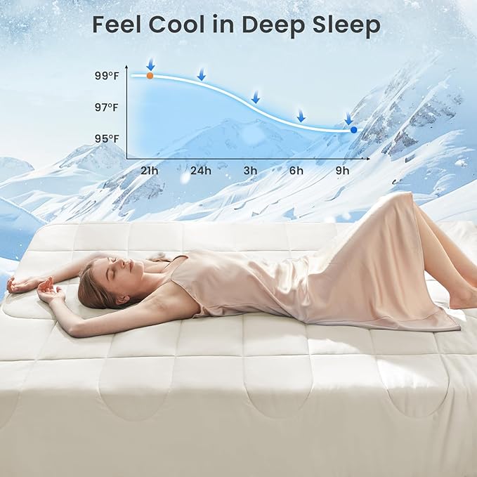 HYLEORY Cooling Comforter King Size - Summer Cooling Blanket for Hot Sleepers/Night Sweats, Double-Sided Cold Touch Silky Ice Comforters, Breathable Lightweight Beddings, Cool Cream, 108"x90"