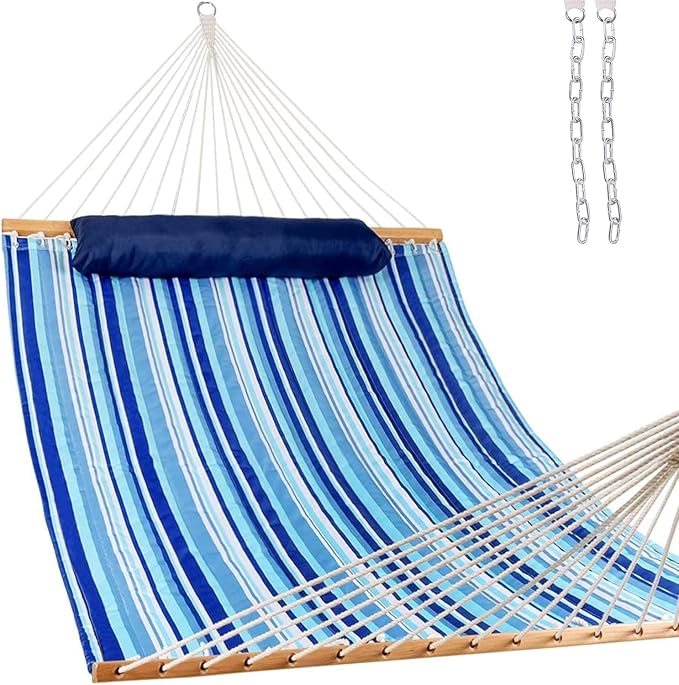 Lazy Daze Hammocks 12 FT Quilted Fabric Double Hammock with Spreader Bars and Detachable Pillow, 450lbs Weight Capacity by LazyDazeHammocks