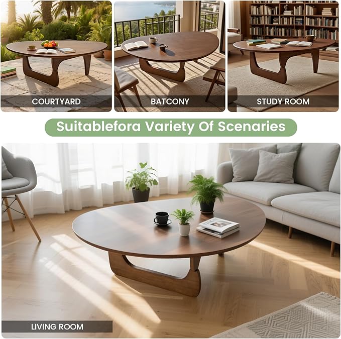 Solid Wooden Modern Triangle Coffee Table: Unique Funky Coffee Tables for Living Room, Oval Mid-Century Irregular Abstract Tea Tables for Patio Office Balcony Bedroom