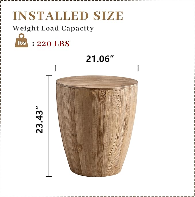 21.6" Bucket Shaped Round Coffee Table with Storage, Drum Coffee Table for Office, Dining Room and Living Room, Nature