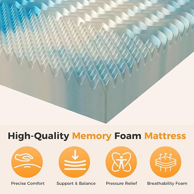 3 Inch 5-Zone Cooling Gel Memory Foam Mattress Topper Full, Pressure Relief for Back & Hip Pain, Soft Reversible Pad for Dorm RV Camping, CertiPUR-US Certified, Blue