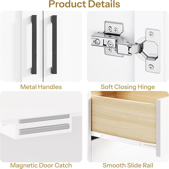 DynJest Armoire Wardrobe Closet with 2 Drawers, 70" Tall Clothing Storage Cabinet with Hanging Rod, 3 Open Shelves & 5 Hooks, 2 Doors Large Capacity Wooden Wardrobe Cabinet for Bedroom, White