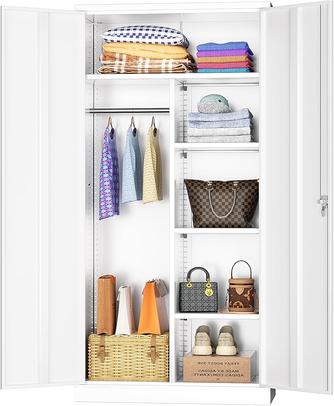INTERGREAT Wardrobe Cabinets with Locking Doors and Shelves, Clothing Locker 72“ X 32“ X 16“ Storage Cabinets for Home Room, School, Employee,Gym (White)
