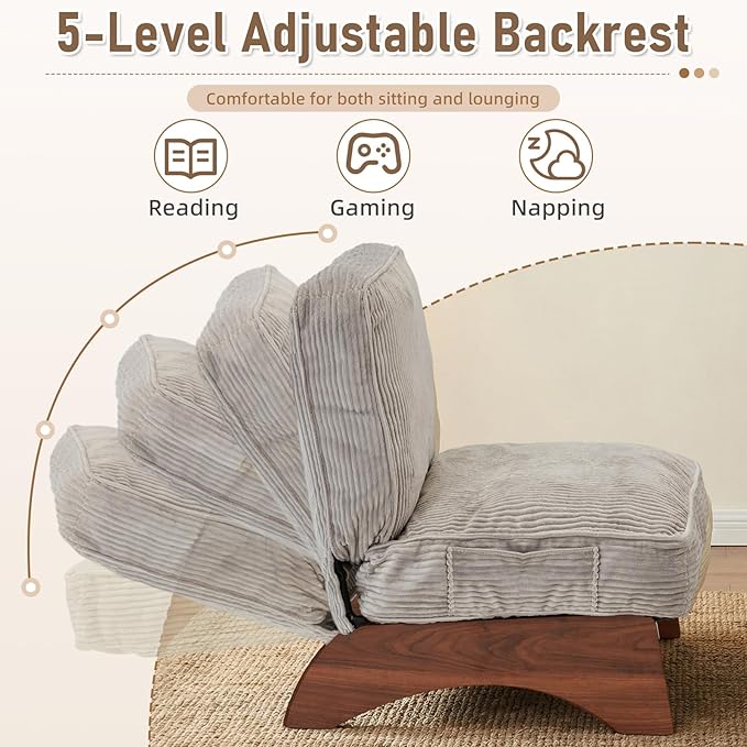 EROMMY Accent Chair with Ottoman, Modern Corduroy Living Room Chair with Adjustable Backrest & Footrest Set, Comfy Reading Chair for Living Room Bedroom Reading Room Guestroom, Gray