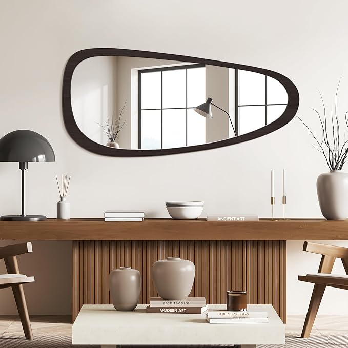 WallBeyond Asymmetrical Irregular Wall Mirror, Decorative for Bedroom Living Room Entryway Hall, Wood Frame for Mid Century Modern Decor 48" H x 22" W, Dark Brown - Image 8