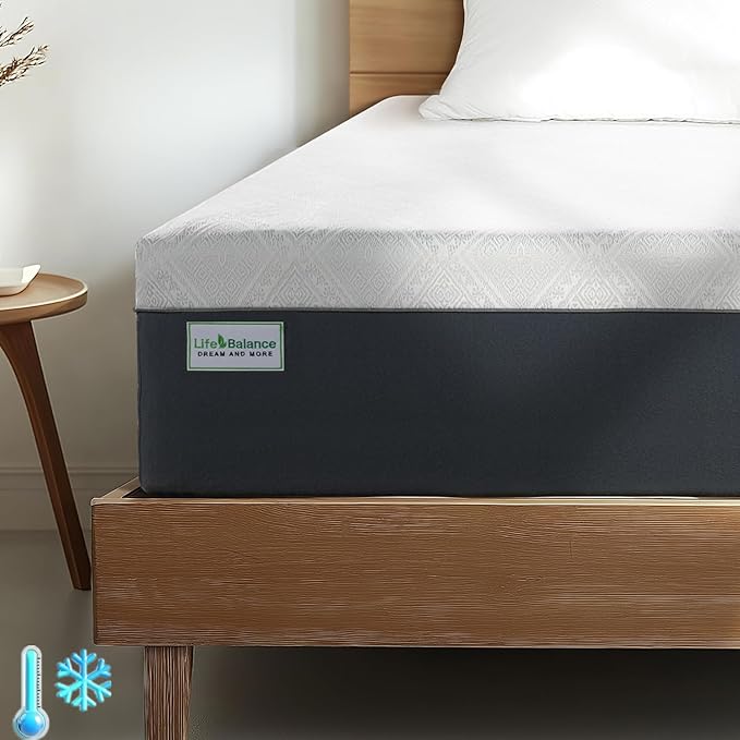 Life Balance 12 Inch Full Size Mattress, Cooling Memory Foam Bed Mattress Made in USA, Full Colchones in a Box, Medium Firm, CertiPUR-US Certified, Pressure Relief, Motion Isolation, CY-12-F