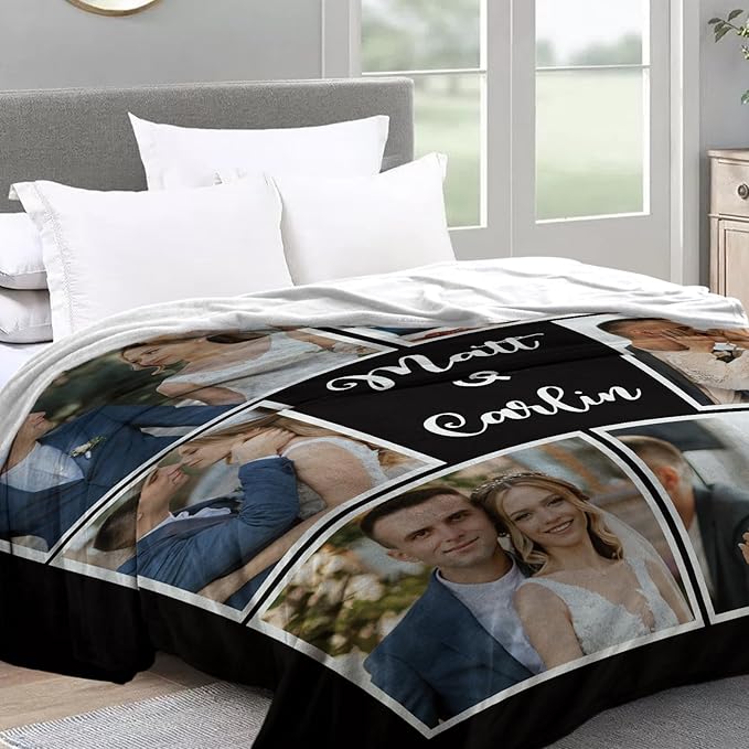 Ships Next Day, Custom Sherpa Fleece Blanket with Photos Text Soft Warm Custom Blanket Personalized Couples Gifts for Boyfriend Girlfriend Customized Picture Blanket Gifts for Christmas Valentines Day
