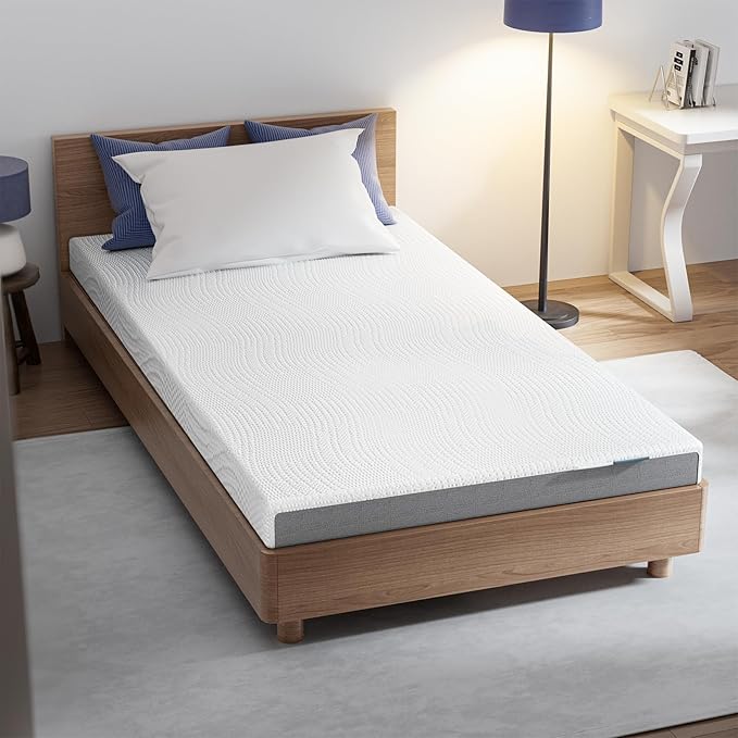 HOMRELEXA Cooling Mattress Topper Twin Size 2 Inch, Cooling Gel & Bamboo Charcoal Memory Foam Mattress Topper for Back Pain Relief, Firm Dual-Layer Foam Bed Pad with Removable Cover College Dorm