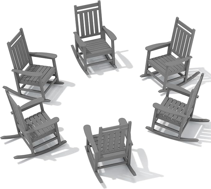 SERWALL HDPE Outdoor Rocking Chair Set of 6, Patio Rocking Chairs for Adults, All Weather Outdoor Rockers for Lawn, Grey by SERWALL