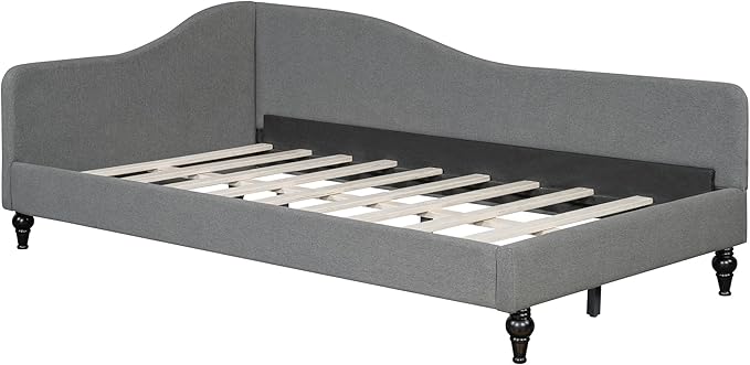 Merax Twin Size Bed Frame daybed, L-Shaped Linen Daybed Corner Sofa with Solid Wood Legs for Living Room & Guest Room, No Box Spring Needed, Grey