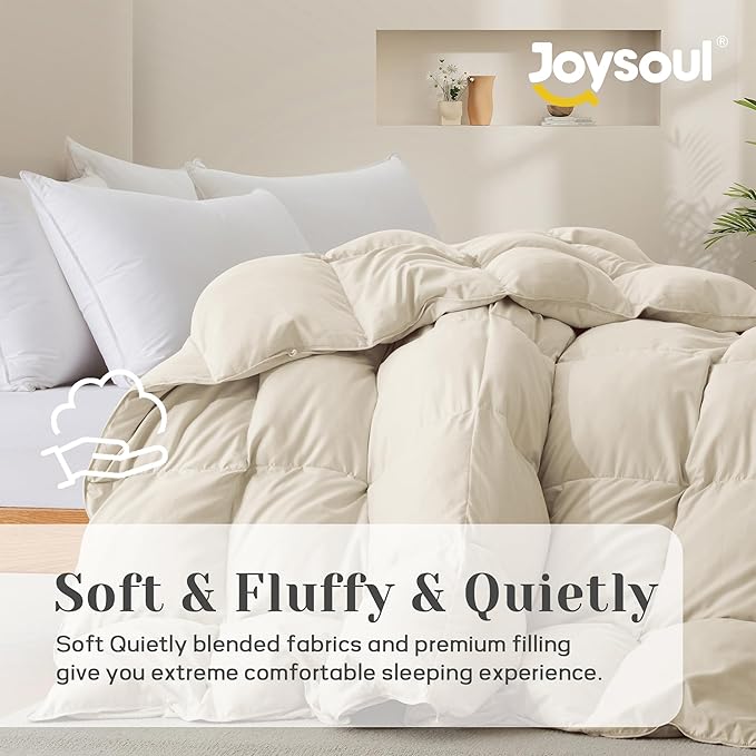 Joysoul California King Size Down Comforter - All Season Ultra Soft Goose Down & Feather Fiber Fill, Luxury Hotel Cream Duvet Insert with Corner Tabs (108" X 94")