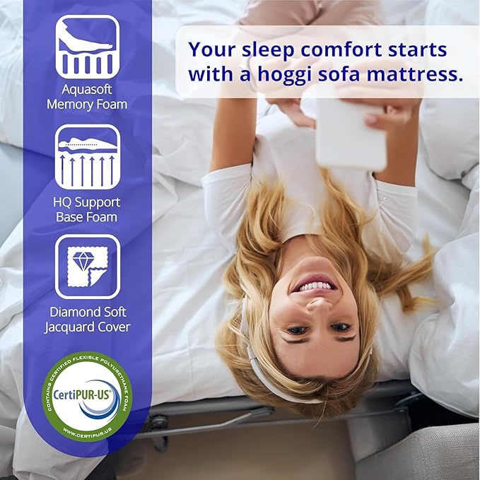 Full, 4.5 Inch Sleeper Sofa Bed Mattress - 52x72, Aquasoft Memory Foam, Medium Firm, Breathable Diamond Soft Cover Fabric, Certified Only Safe Foams, Bed in a Box Mattress Made in USA (Full)