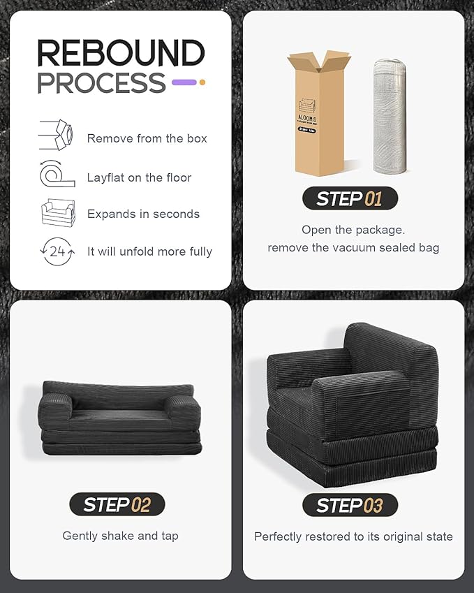 Boneless Couch Sofa Bed, Convertible Sleeper Chair with One-Piece High-Density Foam (No Lumps), Foldable Floor Mattress for Adults Guest Gaming, Non-Slip, Side Pockets, 84"x35", No Assembly
